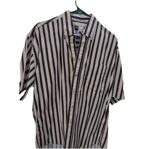 Alexander Martin Men's Short Sleeve Button Shirt White & Blac Striped Size M C99